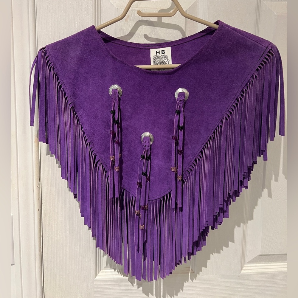 Purple genuine cow suede mini poncho